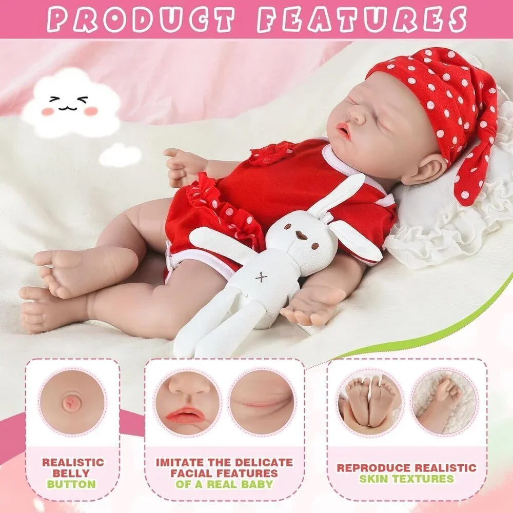 🆕12 inch Full Body Silicone Baby Dolls Reborn Hairless Baby Girl with Clothes